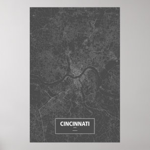 Cincinnati, Ohio (white on black) Poster