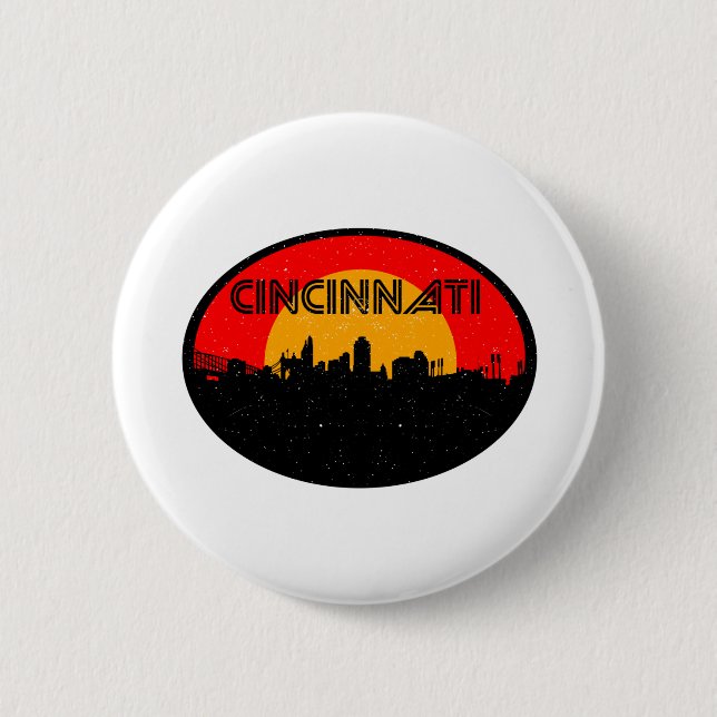 Cincinnati Red Black Oval City 2 Inch Round Button (Front)