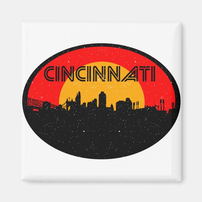 Cincinnati Red Black Oval City Magnet (Front)