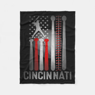 Cincinnati Retro Baseball Lover Us Flag Met At Gam Fleece Blanket