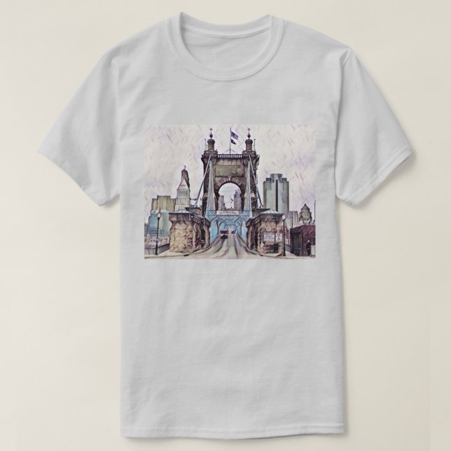 Cincinnati Roebling Suspension Bridge Watercolor  T-Shirt (Design Front)
