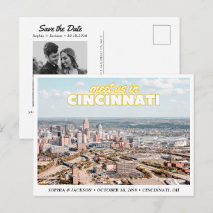 Cincinnati Save the Date Retro Wedding Postcard
