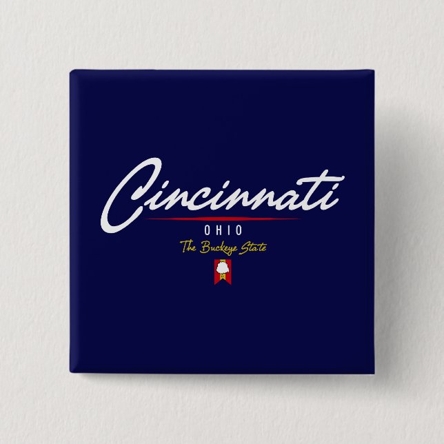 Cincinnati Script 2 Inch Square Button (Front)