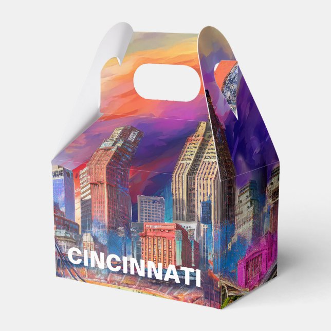Cincinnati Skyline Abstract Art Favor Box (Front Side)