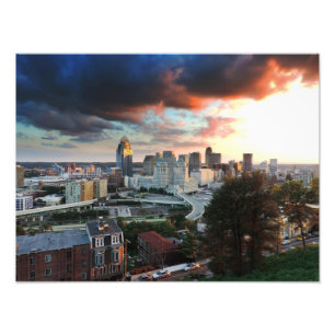 Cincinnati skyline at sunset photo print