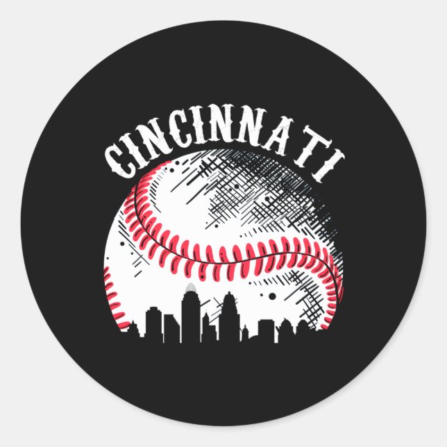 Cincinnati Skyline City Baseball Met At Gameday Classic Round Sticker (Front)