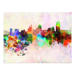 Cincinnati skyline in watercolor background photo print