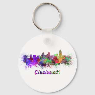 Cincinnati skyline in watercolor keychain
