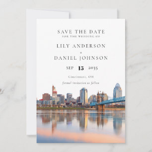 Cincinnati Skyline Watercolor Photo Wedding Save The Date
