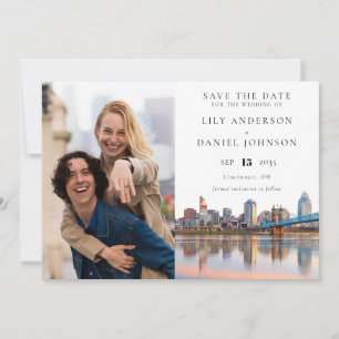 Cincinnati Skyline Watercolor Photo Wedding Save The Date