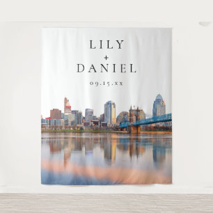 Cincinnati Skyline Wedding Photo Backdrop Tapestry