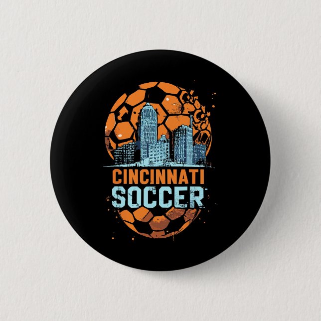 Cincinnati Soccer City Skyline Cool Cincy 513  2 Inch Round Button (Front)