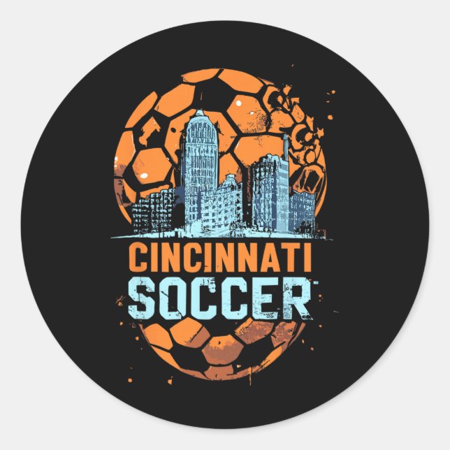 Cincinnati Soccer City Skyline Cool Cincy 513  Classic Round Sticker (Front)