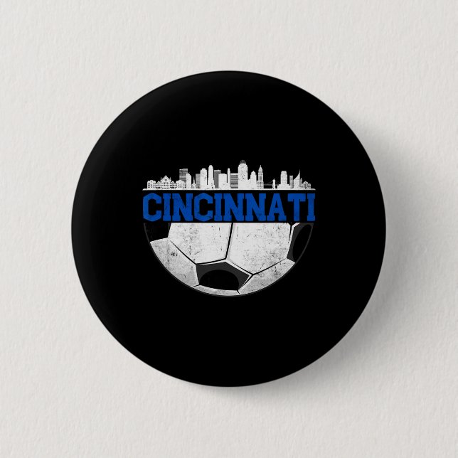 Cincinnati Soccer Distressed Cincy nati  2 Inch Round Button (Front)
