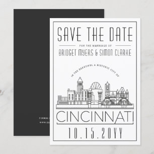 Cincinnati Wedding Stylized Skyline Save the Date Invitation