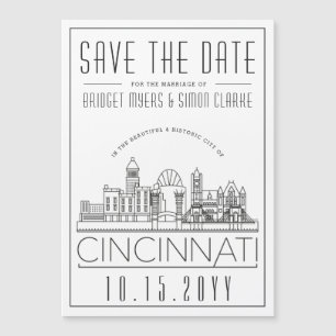 Cincinnati Wedding Stylized Skyline Save the Date  Magnetic Invitation