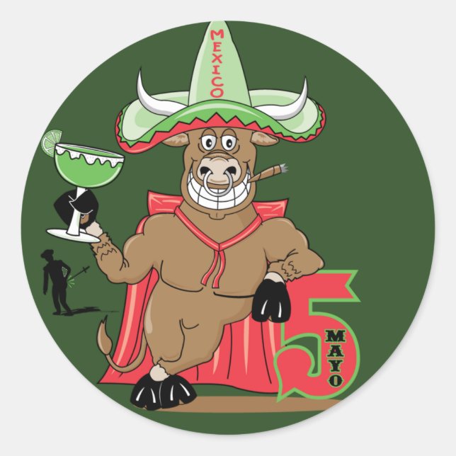 Cinco De May Bull with Margarita Classic Round Sticker (Front)