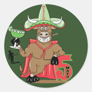 Cinco De May Bull with Margarita Classic Round Sticker