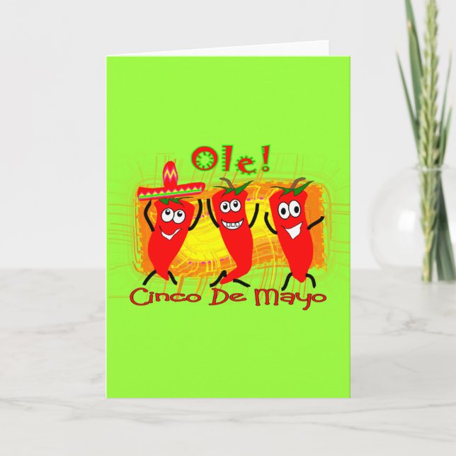 Cinco de Mayo 3 Dancing Chilli Peppers-Adorable Card (Front)