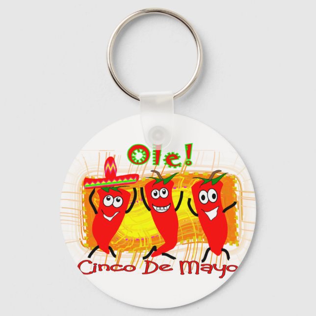 Cinco de Mayo 3 Dancing Chilli Peppers-Adorable Keychain (Front)
