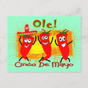 Cinco de Mayo 3 Dancing Chilli Peppers-Adorable Postcard
