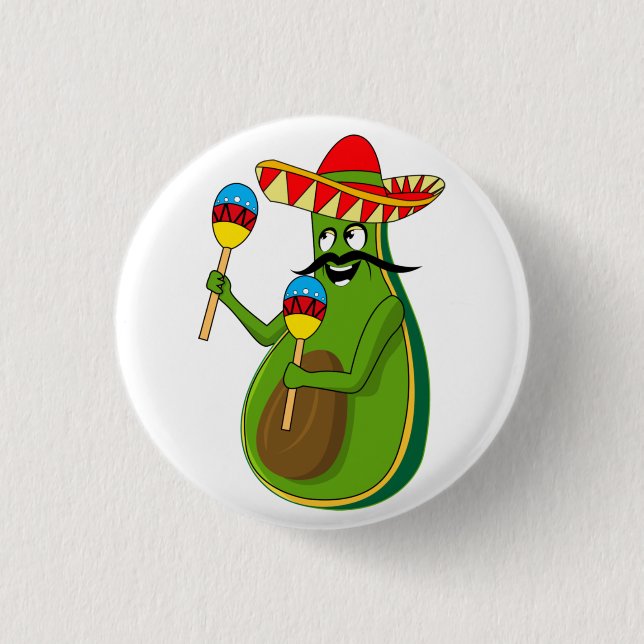 Cinco de Mayo Avocado Humour Maracas Sombrero 1 Inch Round Button (Front)