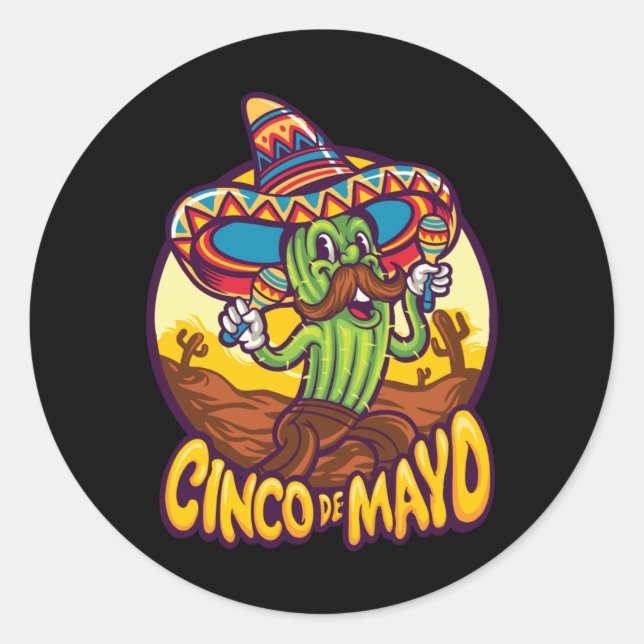 Cinco De Mayo Cactus Sombrero Mexico Classic Round Sticker (Front)