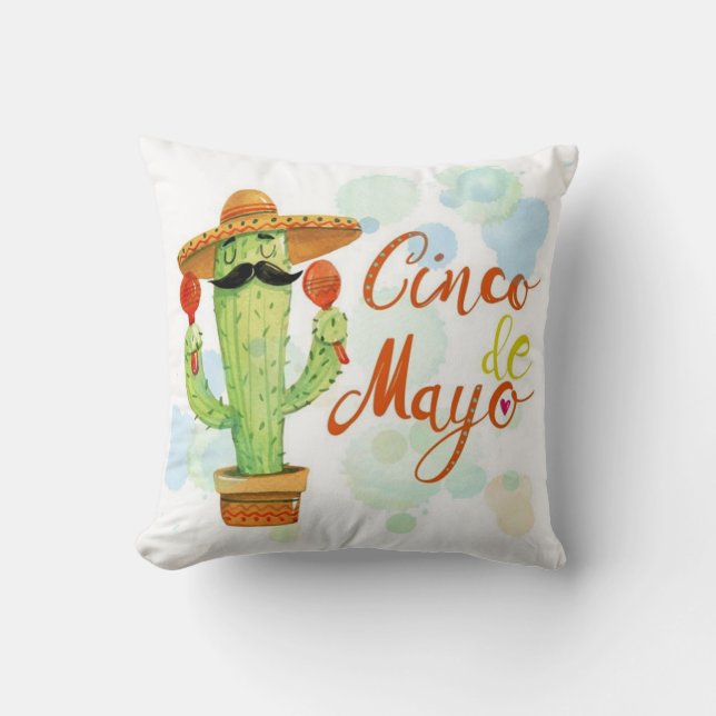 Cinco De Mayo Cactus Throw Pillow (Front)