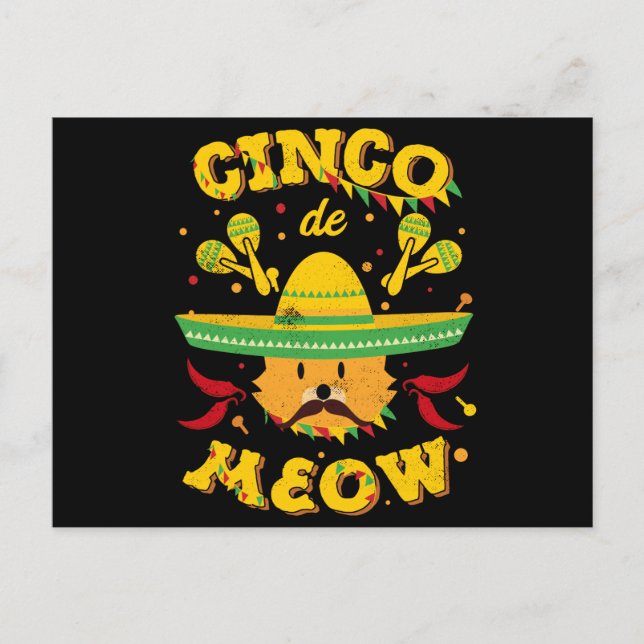 Cinco de Mayo Cat Cinco de Meow Kitten Sombrero Postcard (Front)
