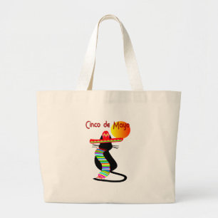 Cinco de mayo CAT Design--Adorable Large Tote Bag