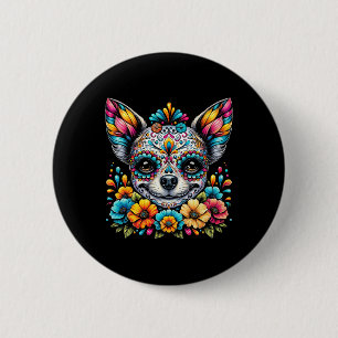 Cinco De Mayo Chihuahua Dog Sugar Skull Flower 2 Inch Round Button
