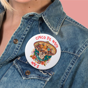Cinco de Mayo Chihuahua Wearing Sombrero & Serape 3 Inch Round Button