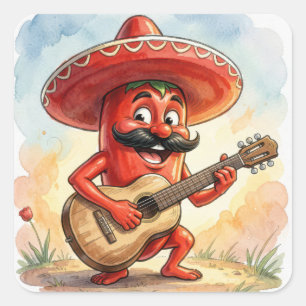 Cinco de Mayo Chili Guitar Player Square Sticker