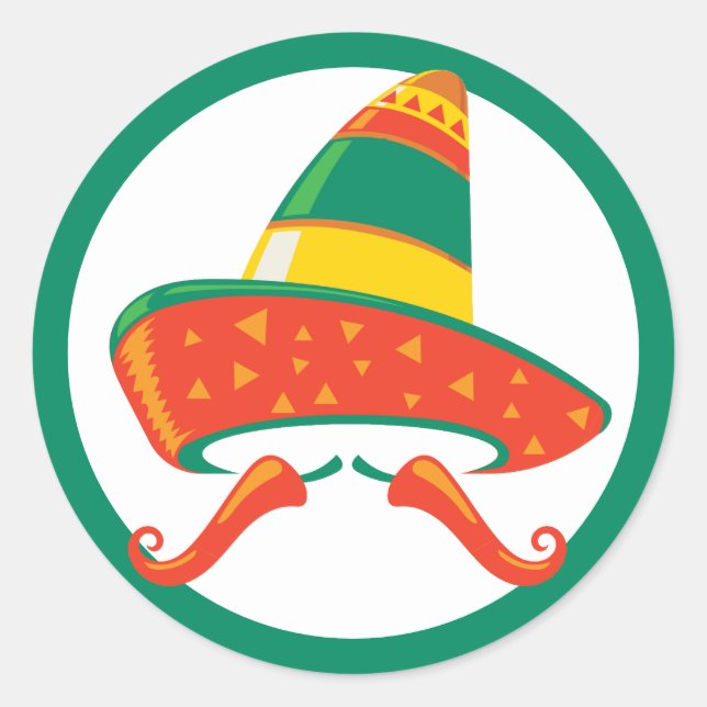 Cinco de Mayo Chili Peppers and Sombrero Classic Round Sticker (Front)