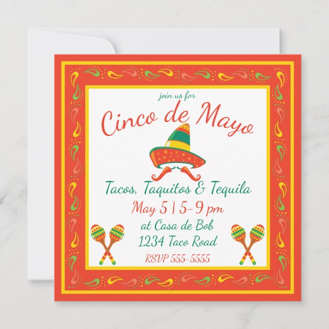 Cinco de Mayo Chili Peppers and Sombrero Invitation (Front)