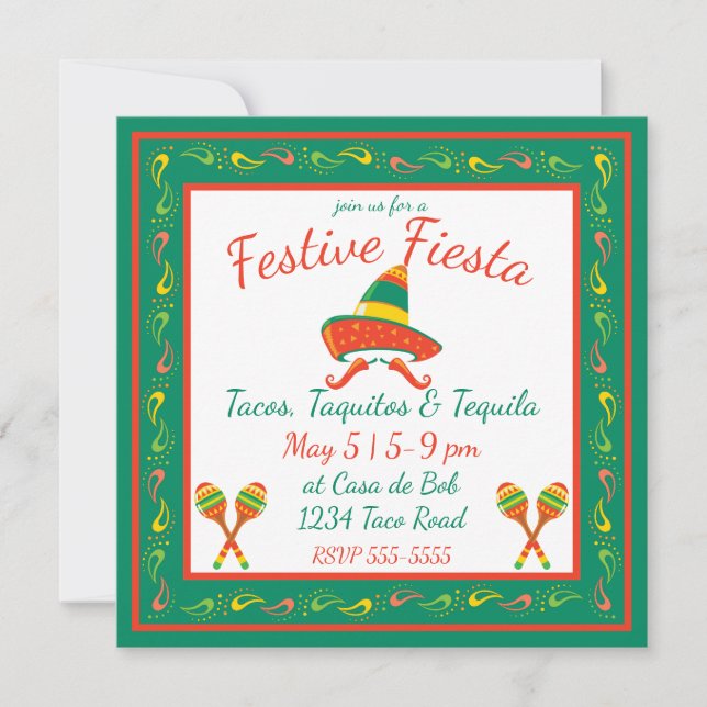 Cinco de Mayo Chili Peppers and Sombrero Invitation (Front)