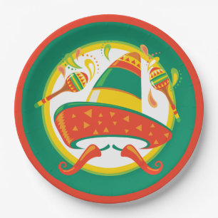 Cinco de Mayo Chili Peppers and Sombrero Paper Plate
