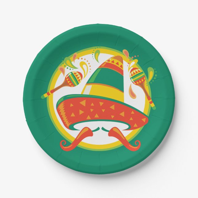 Cinco de Mayo Chili Peppers and Sombrero Paper Plate (Front)