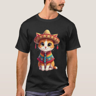 Cinco De Mayo Cute Mexican Cat Sombrero Poncho Cin T-Shirt