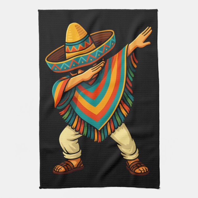 Cinco de Mayo Dabbing Mexican Poncho Kitchen Towel (Vertical)