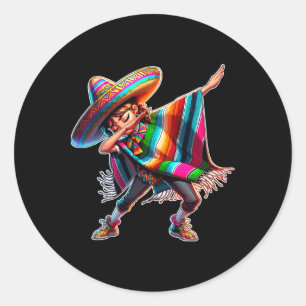 Cinco De Mayo Dabbing Poncho Sombrero Mexican Dab  Classic Round Sticker