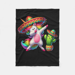 Cinco De Mayo Dabbing Unicorn Cactus Mexican Kids  Fleece Blanket