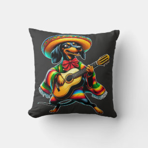 Cinco de Mayo Dachshund Mariachi Guitar Throw Pillow