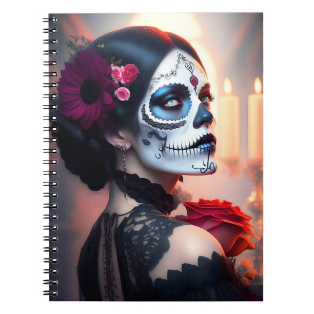 Cinco de Mayo Day of the Dead Beauty with Rose ART Notebook (Front)