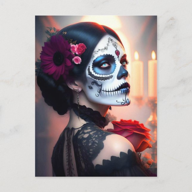 Cinco de Mayo Day of the Dead Beauty with Rose ART Postcard (Front)