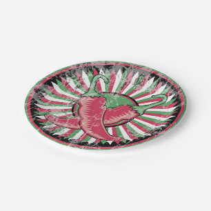Cinco de Mayo Distressed Chili Peppers Paper Plate