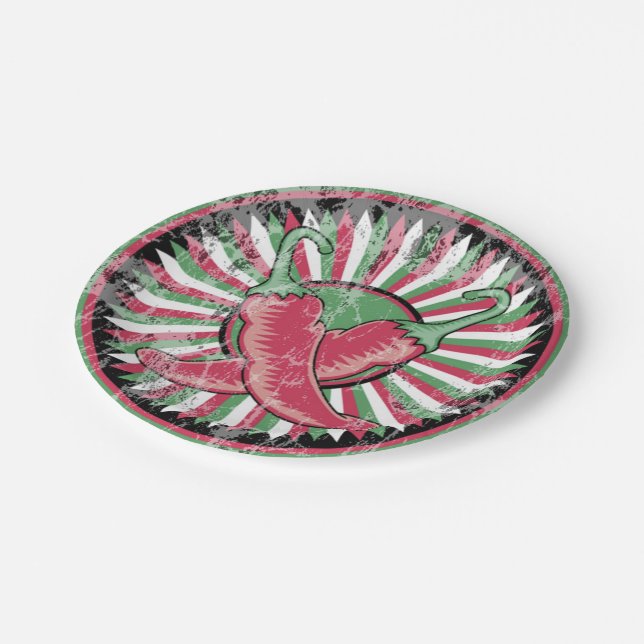Cinco de Mayo Distressed Chili Peppers Paper Plate (Angled)