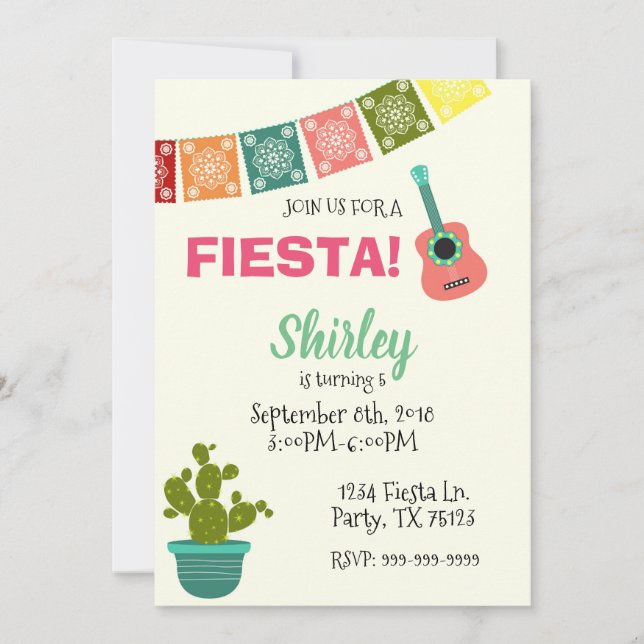 CINCO DE MAYO FIESTA ANNIVERSAIRE INVITATION FILLE (Devant)