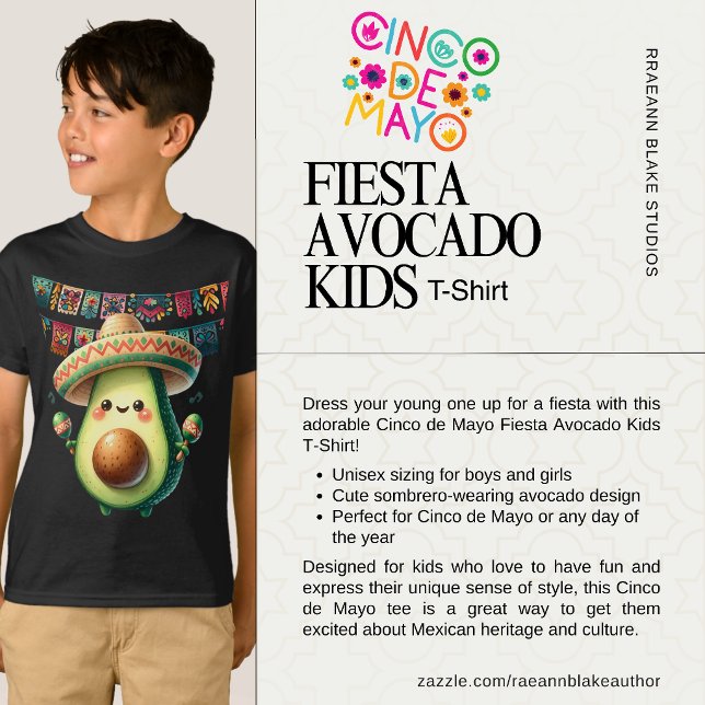 Cinco de Mayo Fiesta Avocado Kids T-Shirt (Creator Uploaded)