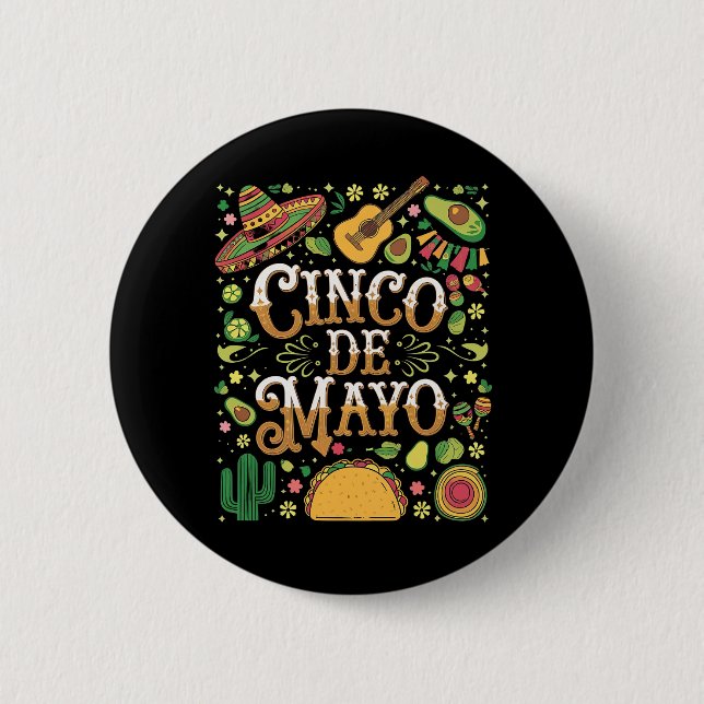 Cinco De Mayo Fiesta Cute Party Elements 2 Inch Round Button (Front)